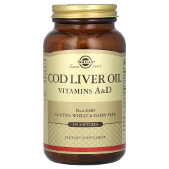 Жир печінки тріски вітаміни A та D Solgar (Cod Liver Oil) 250 капсул