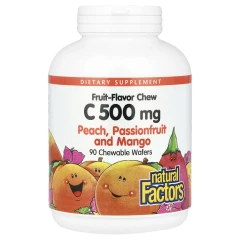 Natural Factors, Fruit-Flavor Chew, Vitamin C, Peach, Passionfruit and Mango, 500 mg, 90 Chewable Wafers