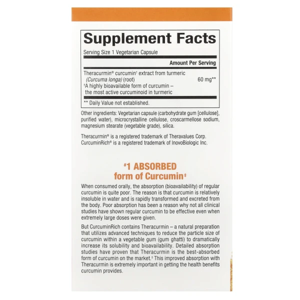 Куркумин двойной силы Natural Factors (Double Strength Theracurmin) 60 мг 60 капсул