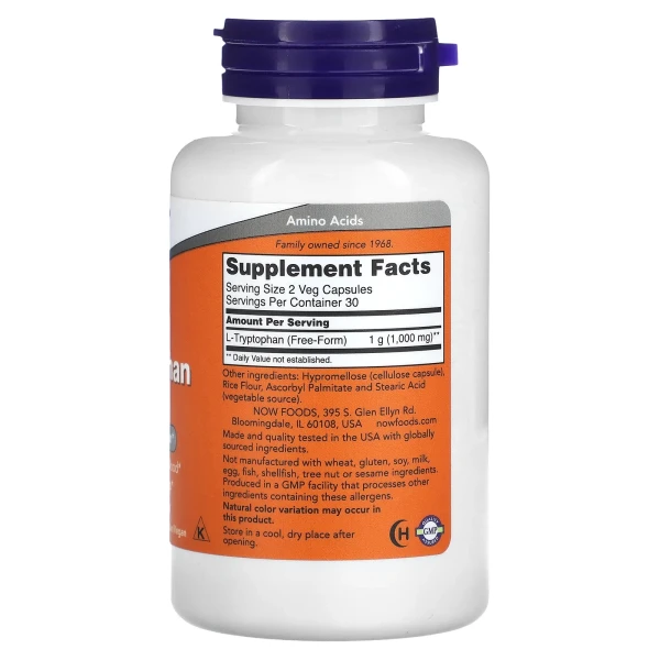 Л-Триптофан Now Foods (L-Tryptophan) 500 мг 60 капсул