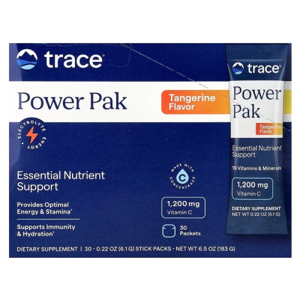 Электролиты со вкусом мандарина Trace Minerals Research (Electrolyte Stamina Power Pak) 30 пакетиков по 6,1 г каждый