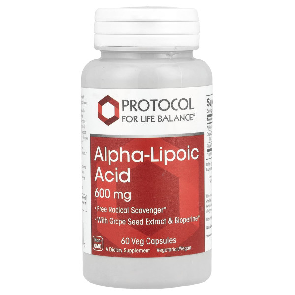 Альфа-липоевая кислота, Alpha-Lipoic Acid, Protocol for Life Balance, 600 мг, 60 вегетарианских капсул