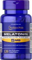 Мелатонін з вітаміном B-6 5 мг Puritan's Pride (Melatonin with B-6 Timed Release) 120 таблеток із повільним вивільненням
