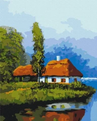 Преміум картина за номерами Хатинка біля озера Brushme 40x50