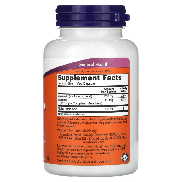 Альфа-ліпоєва кислота NOW Foods (Alpha Lipoic Acid) 100 мг 120 вегетаріанських капсул