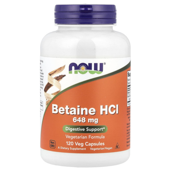 Бетаїну гідрохлорид Now Foods (Betaine HCL) 648 мг 120 капсул