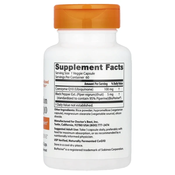 Веганський Коензим Q-10 з біоперином Doctor's Best (CoQ10 with Bioperine) 100 мг 60 капсул