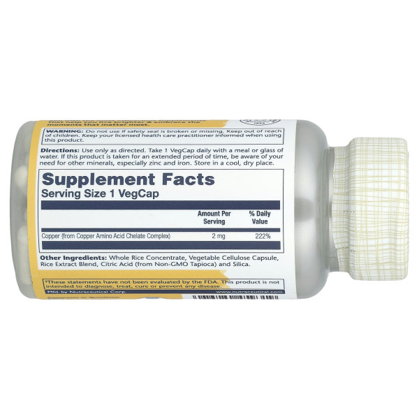 Мідь Solaray (Copper Amino Acid Chelate) 2 мг 100 капсул