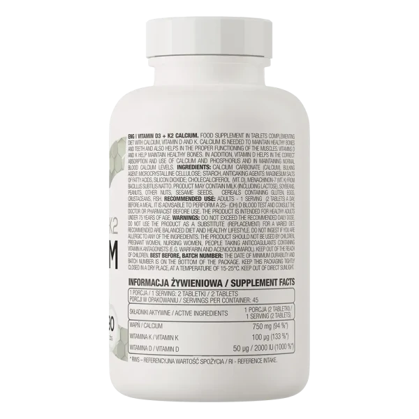 Вітамін D3+K2 Ostrovit + Кальцій Vitamin D3+K2 Calcium 90 таблеток