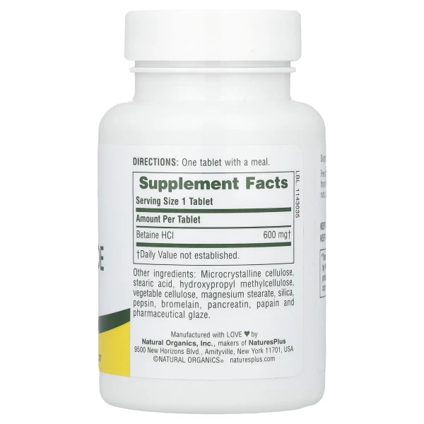 Бетаїну гідрохлорид Nature's Plus (Betaine Hydrochloride) 600 мг 90 таблеток