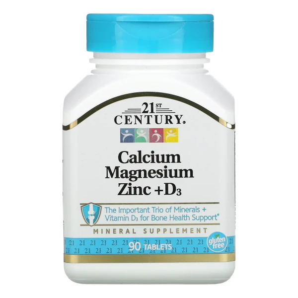 Кальцій магній цинк та вітамін Д3 21st Century (Calcium Magnesium Zinc+D3) 90 таблеток