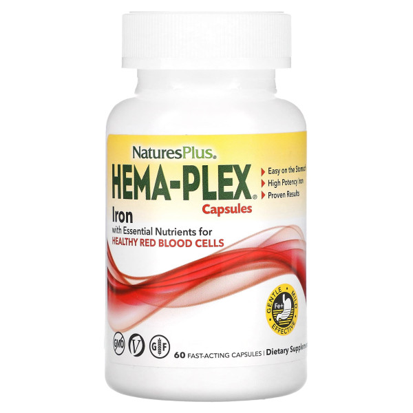 Комплекс вітамінів та мінералів Hema-Plex Nature's Plus 60 швидкодіючих вегетаріанських капсул