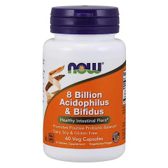 Пробіотик, Acidophilus &amp; Bifidus, Now Foods, 8 млрд КУО, 60 вегетаріанських капсул