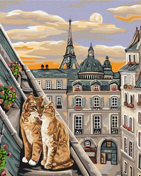 Картина за номерами Котяча ніжність в Парижі  Brushme 48x60