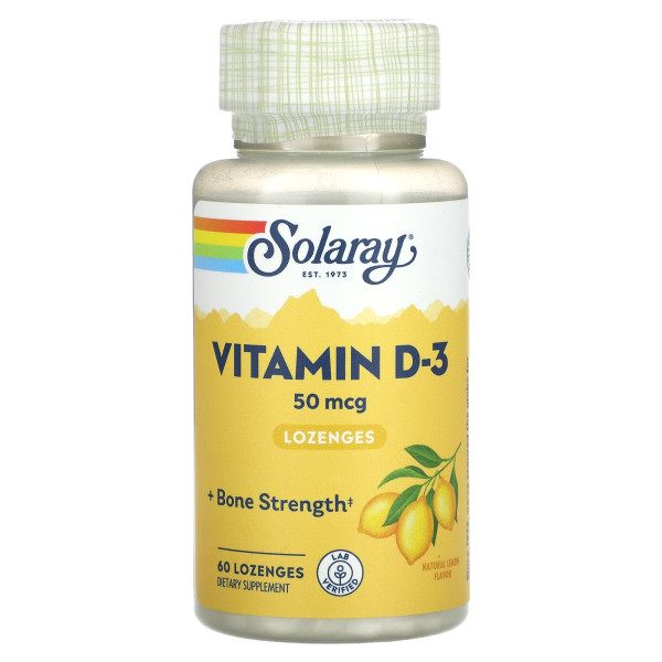 Витамин D-3 Solaray (Vitamin D-3) 2000 МЕ 60 леденцов со вкусом лимона