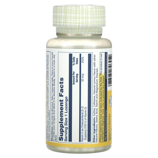 Витамин D-3 Solaray (Vitamin D-3) 2000 МЕ 60 леденцов со вкусом лимона