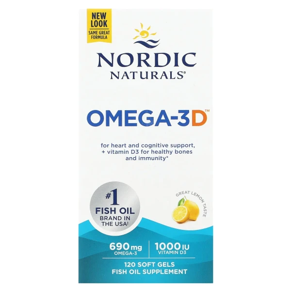Омега-3 з вітаміном D Nordic Naturals (Omega-3D) 345 мг 120 капсул зі смаком лимона