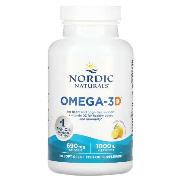 Омега-3 з вітаміном D Nordic Naturals (Omega-3D) 345 мг 120 капсул зі смаком лимона
