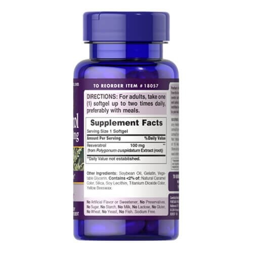 Ресвератрол 100 мг Puritan's Pride (Resveratrol) 60 рідких капсул