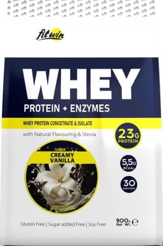 Сироватковий протеїн з ферментами 77% FitWin (WHEY Protein + Enzymes) 900 грам зі смаком подвійного шоколаду
