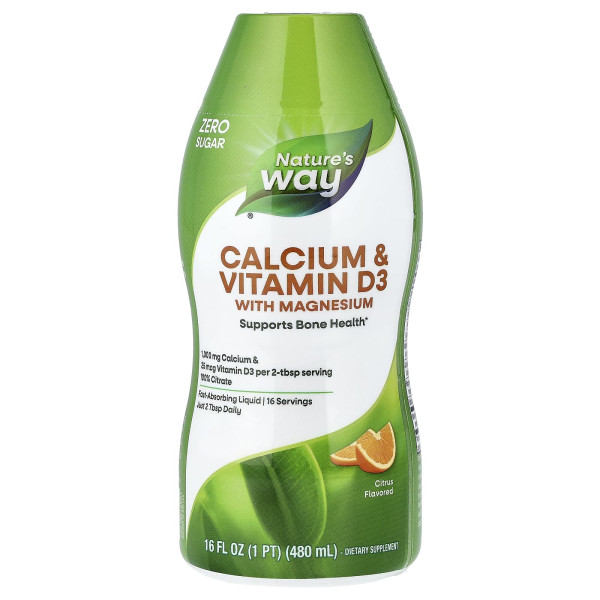 Кальцій та вітамін D3 Nature's Way (Calcium & Vitamin D3) 1000 мг/1000 МО 480 мл із цитрусовим смаком