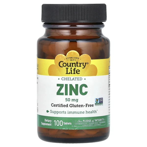 Цинк хелатний Country Life (Chelated Zinc) 50 мг 100 таблеток