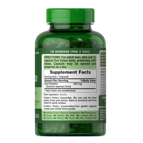 Экстракт Со-Пальметто (Сереноа) 450 мг Puritan's Pride (Saw Palmetto) 200 капсул