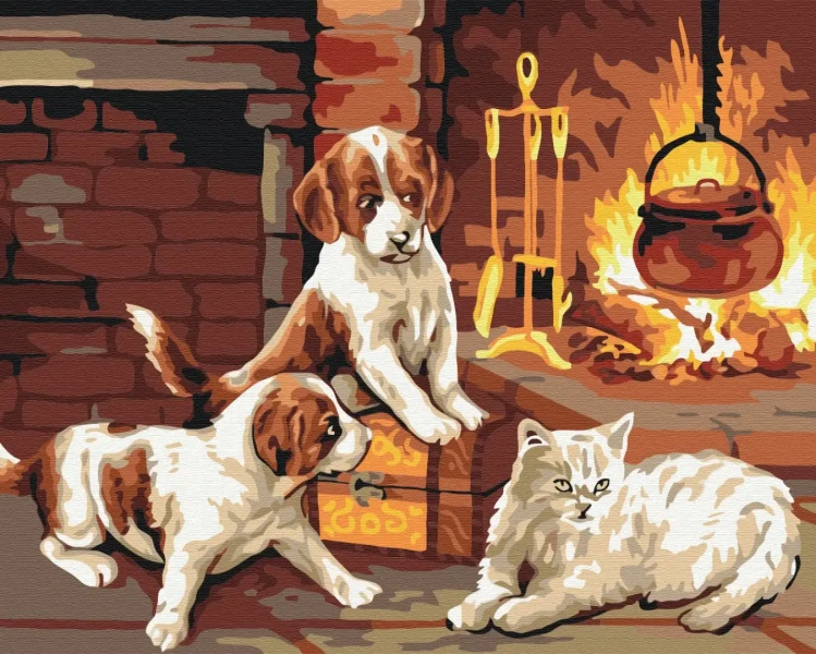 Картина за номерами Улюбленці поруч з каміном  Brushme 48x60