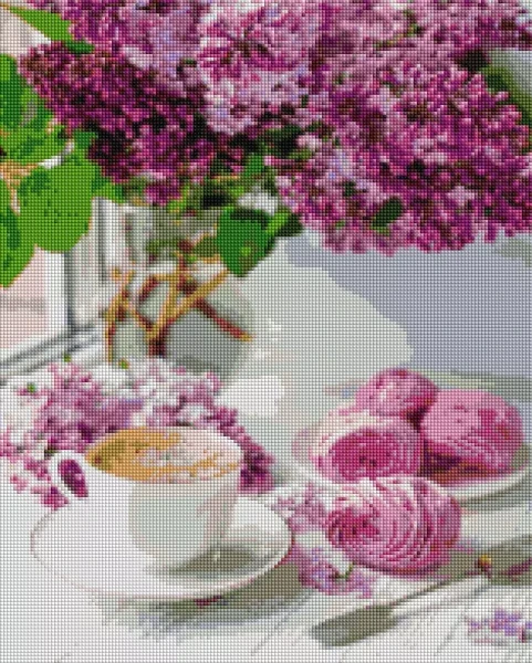 Алмазная мозаика Сирень и кофе 40x50 Brushme