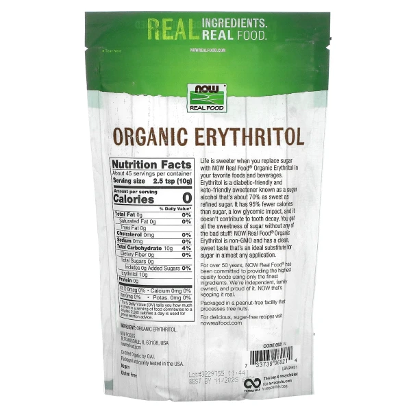 NOW Foods, Real Food, органічний еритритол, 454 г (1 фунт)