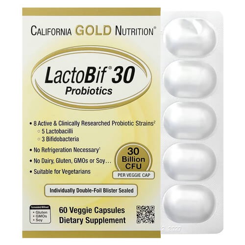 Пробиотики LactoBif 30 млрд КОЕ California Gold Nutrition (LactoBif Probiotics) 60 капсул