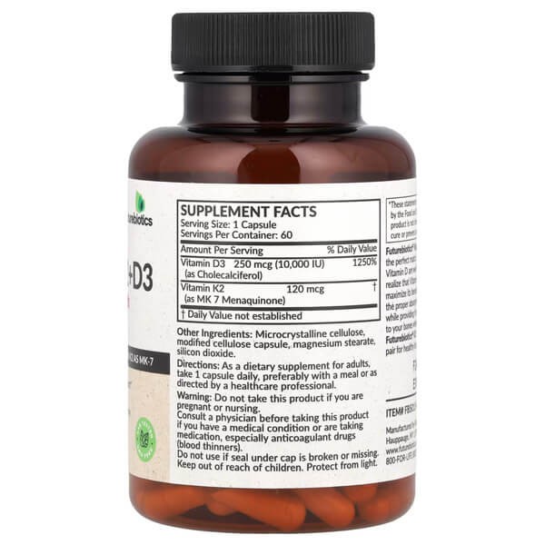 Вітамін K2 + D3 10000 МО/120 мкг Futurebiotics (Vitamin K2 + D3 Extra Strength) 60 капсул