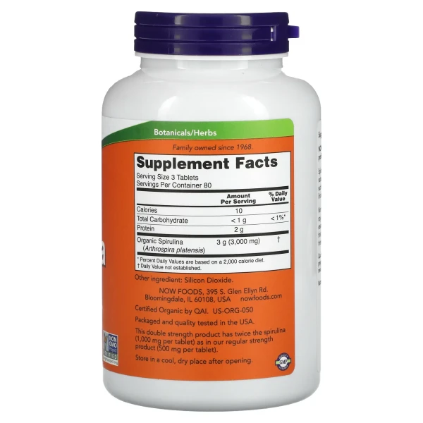 NOW Foods, сертифікована органічна спіруліна, 1000 мг, 240 таблеток