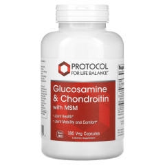 Глюкозамін та хондроїтин з МСМ Protocol for Life Balance (Glucosamine &amp; Chondroitin with MSM) підтримка суглобів 180 капсул