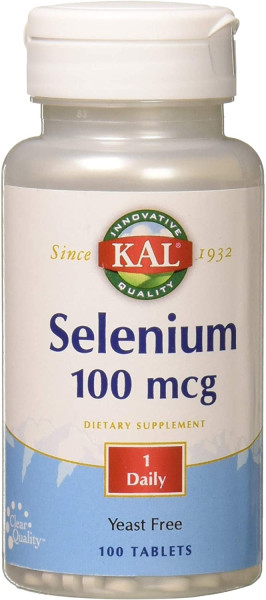 Селен, Selenium, KAL, без дріжджів, 100 мкг, 100 таблеток
