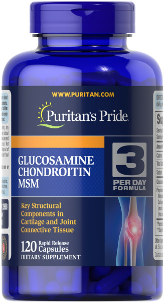 Глюкозамін хондроїтин і МСМ, Glucosamine, Chondroitin MSM, Puritan's Pride, подвійна сила, 120 капсул