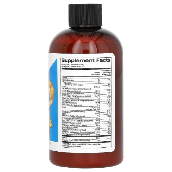 Жидкие мультивитамины и микроэлементы для детей California Gold Nutrition (Kids Liquid Multivitamin) 237 мл с кальцием, витаминами B12, C и D3 без спирта со вкусом апельсина и манго