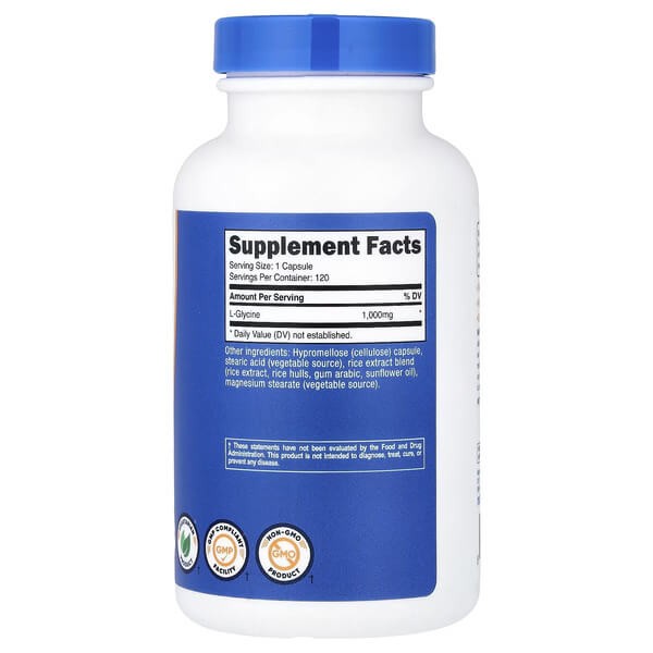 Глицин 1000 мг Nutricost (L-Glycine) 120 капсул