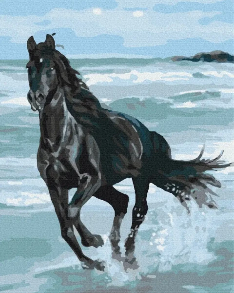 Картина за номерами Чорний кінь  Brushme 48x60