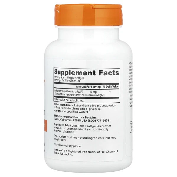 Астаксантин Doctor's Best (Astaxanthin with AstaPure) 6 мг 90 капсул