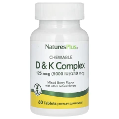 Комплекс витаминов D и K для жевания NaturesPlus (D & K) 60 таблеток со вкусом ягодной смеси