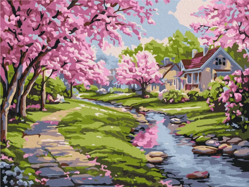 Картина по номерам Сакура у дома Brushme 30x40