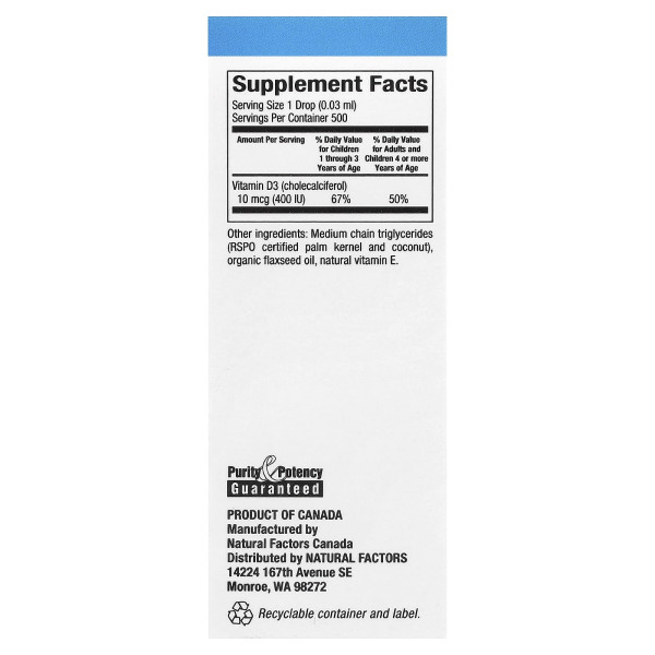 Вітамін D3 Natural Factors (Vitamin D3) 400 ME рідина 15 мл