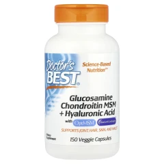 Глюкозамін xондроїтин МСМ з Гіалуроновою кислотою Doctor's Best (Glucosamine Chondroitin MSM + Hyaluronic Acid) 150 капсул