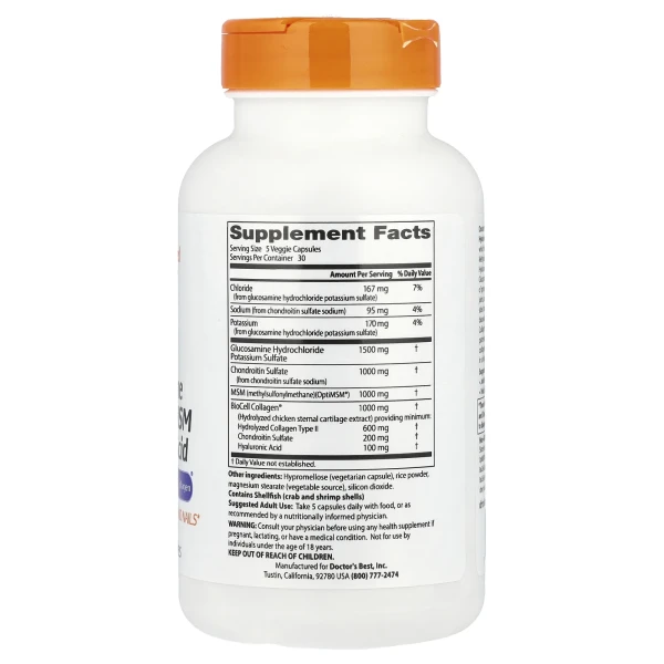 Глюкозамін xондроїтин МСМ з Гіалуроновою кислотою Doctor's Best (Glucosamine Chondroitin MSM + Hyaluronic Acid) 150 капсул