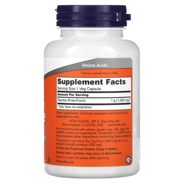 Таурин подвійної сили Now Foods (Double Strength Taurine) 1000 мг 100 капсул