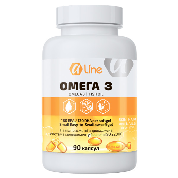 Омега 3 риб'ячий жир з вітаміном E ALine (180 EPA 120 DHA) 90 капсул