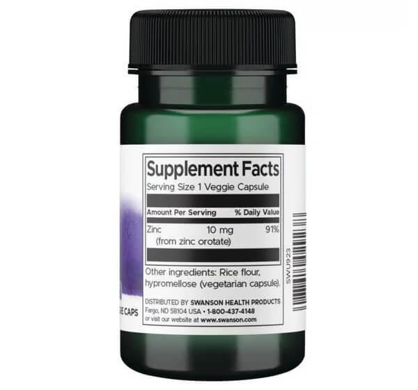 Оротат цинка 10 мг Swanson (Zinc Orotate) 60 растительных капсул