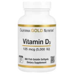 California Gold Nutrition, вітамін D3, 125 мкг (5000 МО), 360 капсул з риб’ячого желатину
