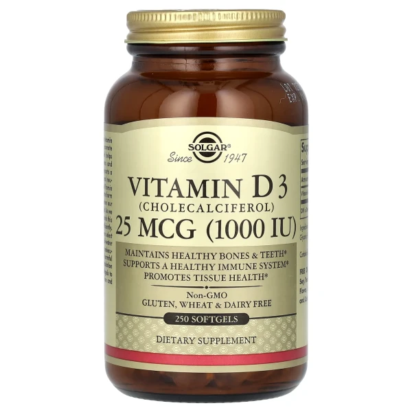 Вітамін D3 (холекальциферол) Solgar (Vitamin D3) 25 мкг (1000 МО) 250 капсул